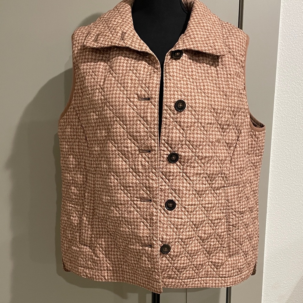 Lands' End Tan Quilted Houndstooth Vest Primaloft Collection, PL